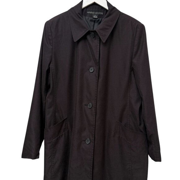 Anne Klein Black Coat Size 14 Womens Vintage Trench Light Jacket - Picture 2 of 13